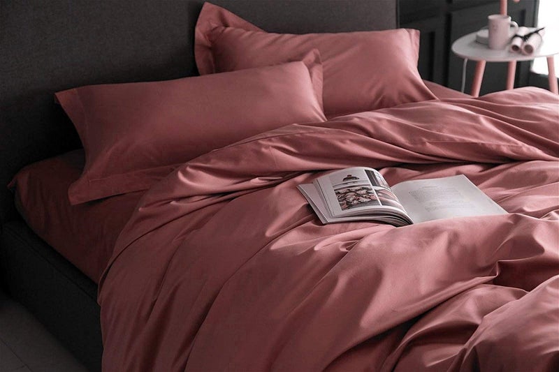 Eikei Solid Color Egyptian Cotton Duvet Cover Luxury Bedding Set High Thread Count Long Staple Sateen Weave Silky Soft Breathable Pima Quality Bed Linen (Dusty Cedar, King) - Image 3